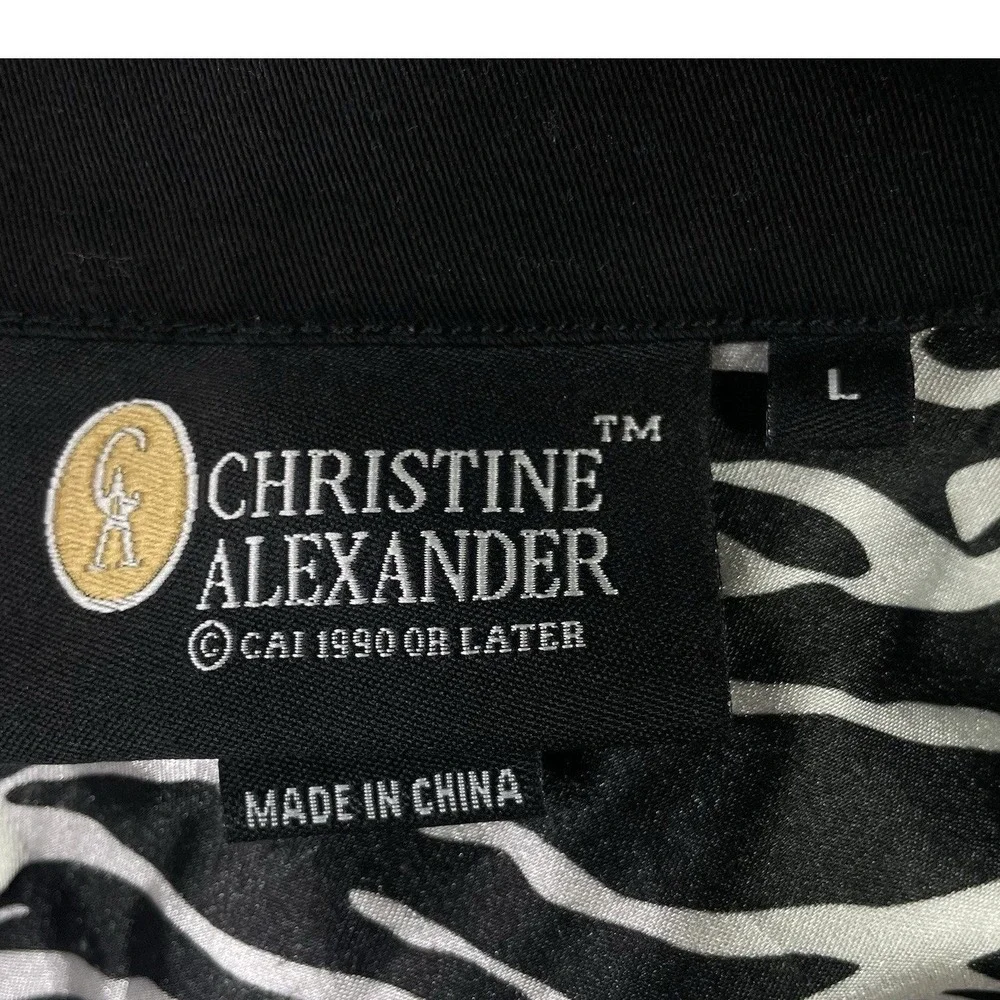 Christine Alexander Jacket Women's L Black Rhinestone‎ Button Zebra Trim Cotton